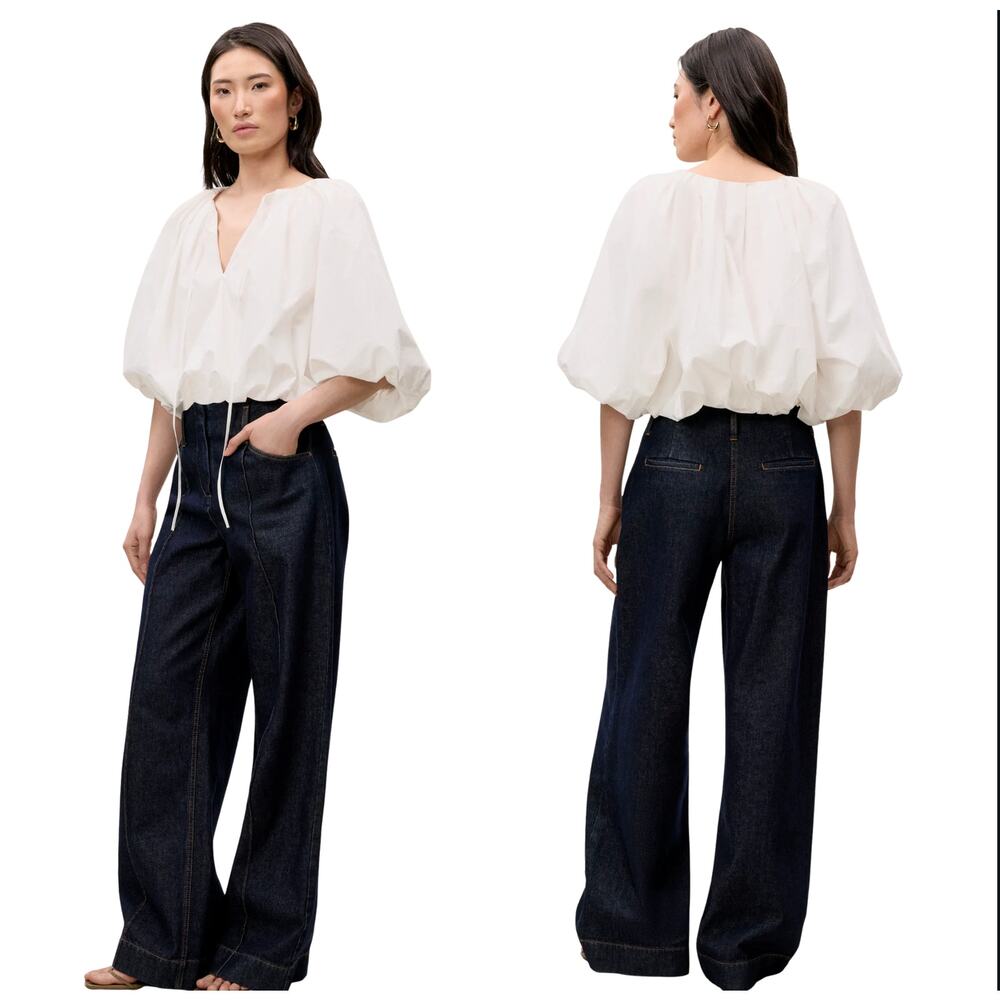 NEW Rebecca Taylor Puff Cuffs Short Sleeve Priya Bubble Top White Size: XS